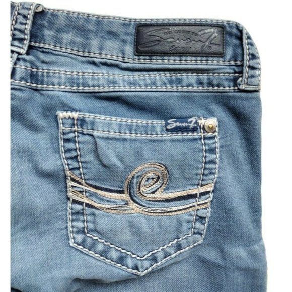 Seven7 Women's Size 10‎ Blue Denim Flare Stretch Jeans Slightly Distressed - Picture 2 of 5